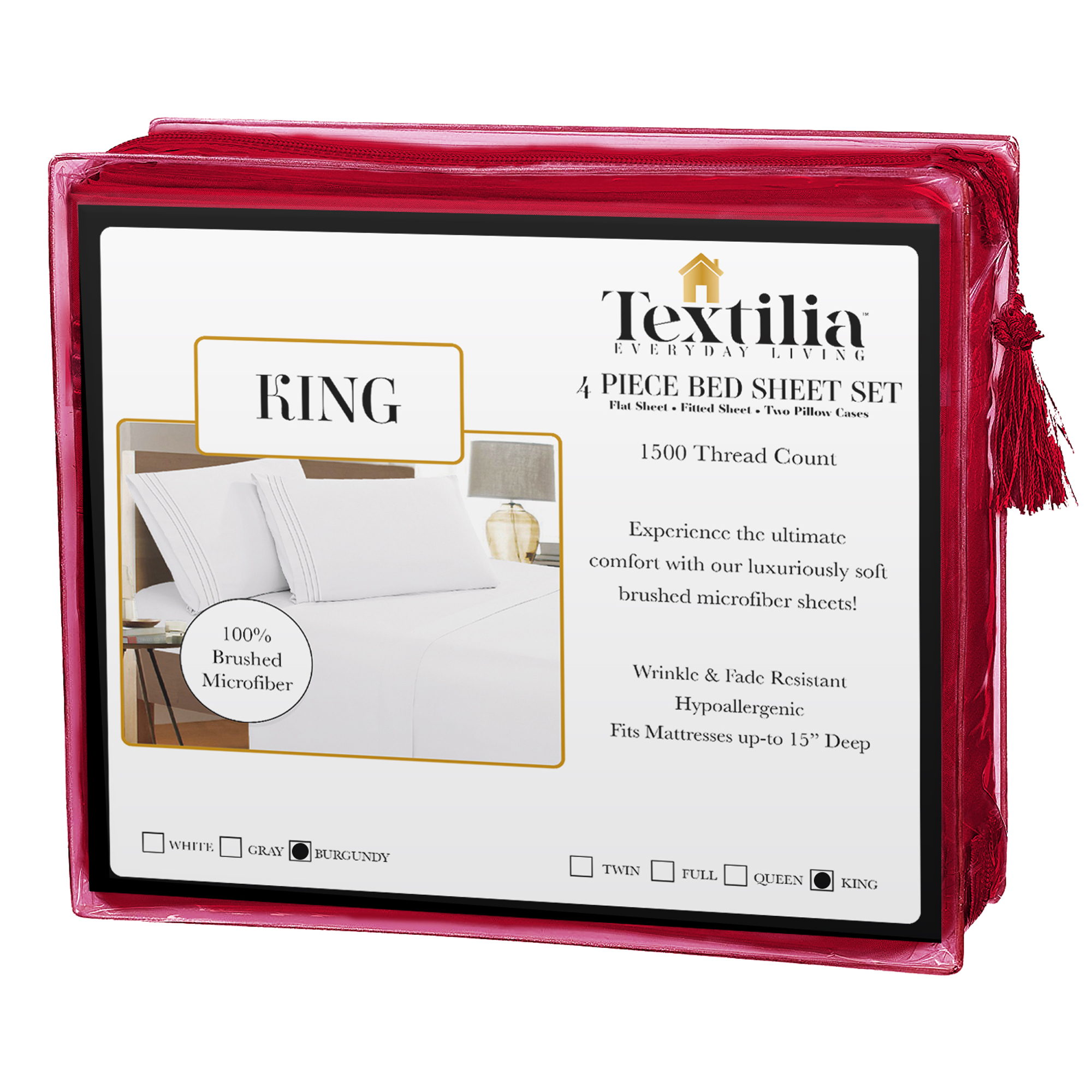 Textilia™ King Size 4 Piece Bedsheet Set – Burgundy
