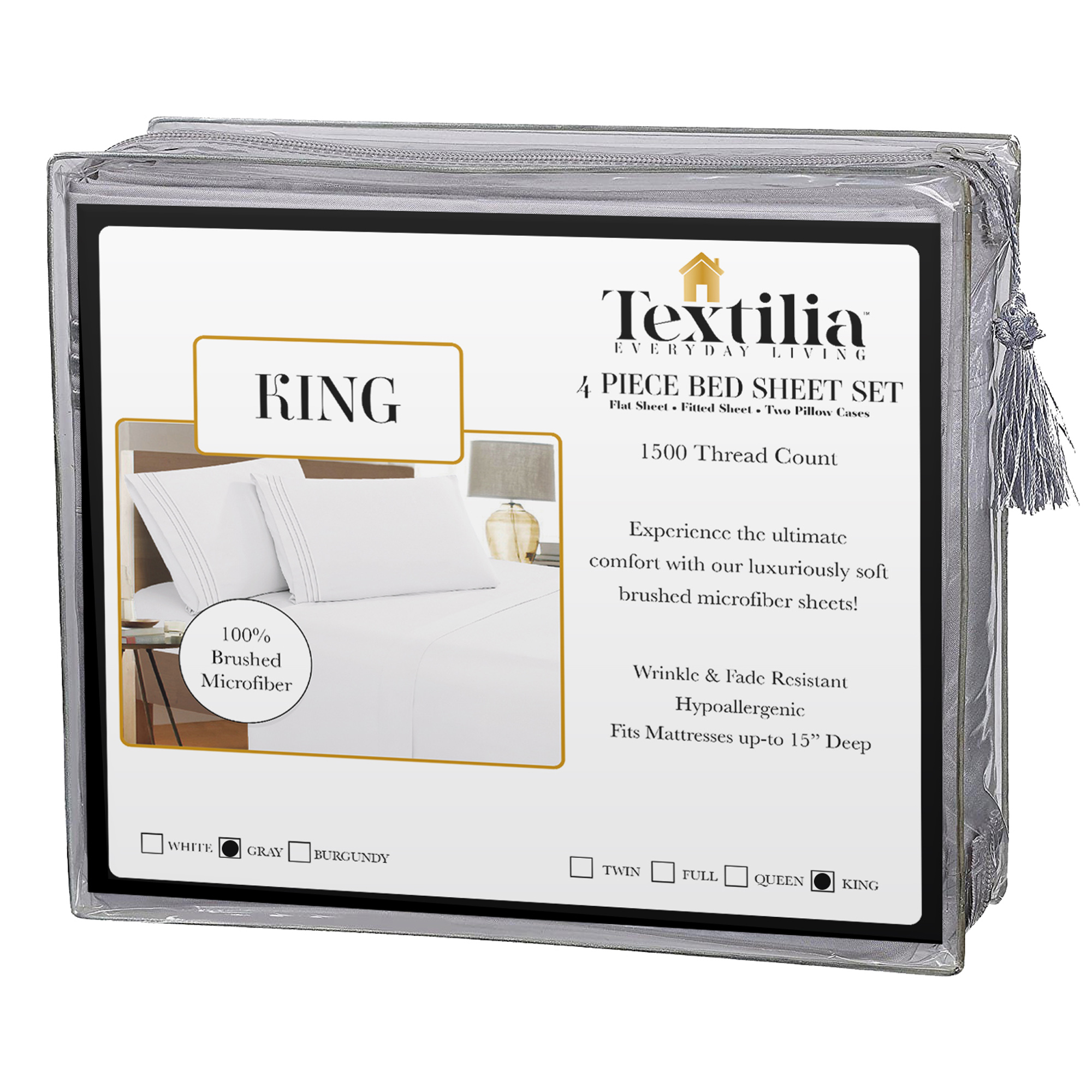 Textilia™ King Size 4 Piece Bedsheet Set – Gray